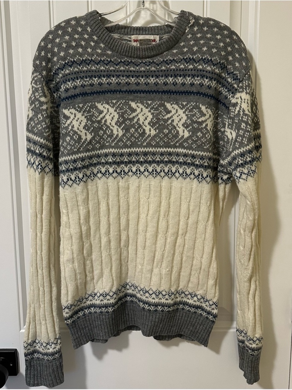 Vintage McGregor Classic Fair Isle Crewneck Ski Sweater Gray & Cream